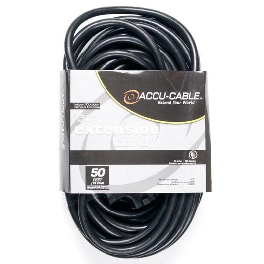 Accu-Cable 25ft AC Power Cable with tri-tap (12 AWG, Black) - EC-123-3FER25