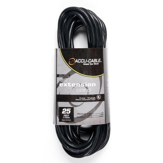 Accu-Cable 25ft AC Power Cable (16 AWG, Black) - EC-163-25